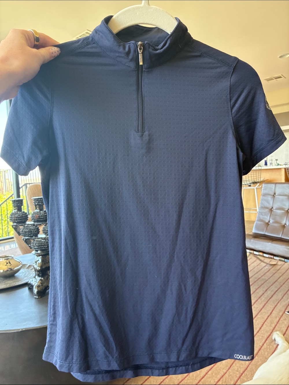 Navy Short Sleeve Zip riding top CoolBlast Kids L